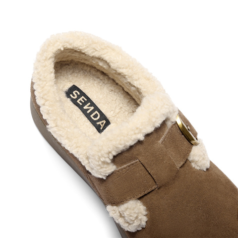 森达毛毛鞋女2025冬新商场同款保暖毛绒休闲勃肯鞋4URF5DM5