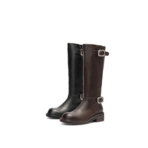 森达骑士靴女2025年冬新时尚潮流厚底休闲长筒靴ZTI46DG5