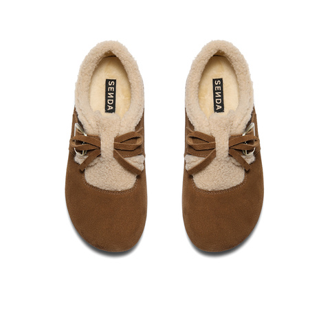 森达毛毛鞋女2025冬新户外毛绒保暖休闲勃肯鞋ZTI53DM5