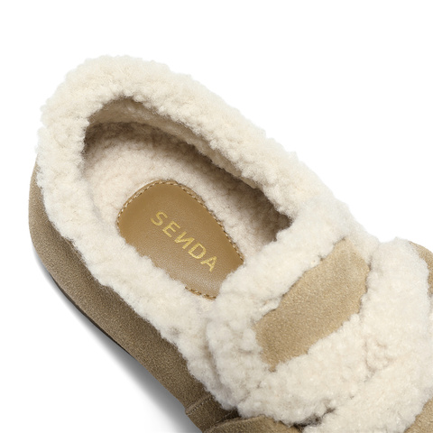 森达毛毛鞋女2025冬新毛绒保暖内增高休闲勃肯鞋XSS01DM5