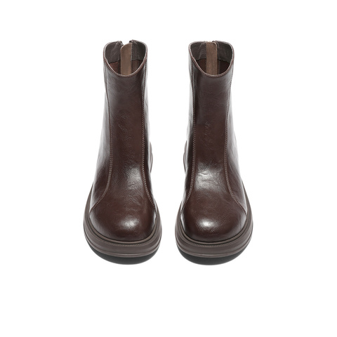 森达弹力靴女2025冬新商场同款复古潮流休闲中筒靴XRP01DZ5