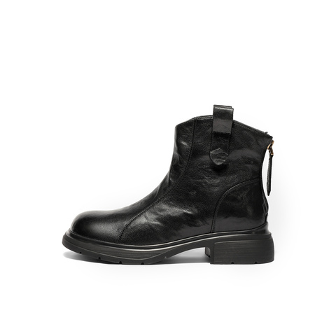 森达休闲靴女2025冬季新款抓纹做旧潮流休闲短皮靴ZTI08DD5