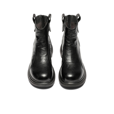 森达休闲靴女2025冬季新款抓纹做旧潮流休闲短皮靴ZTI08DD5