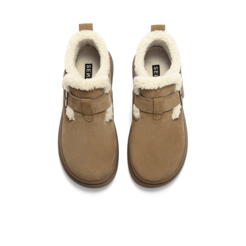 森达雪地靴女2025冬新商场同款毛绒厚底勃肯短靴XTK01DD5