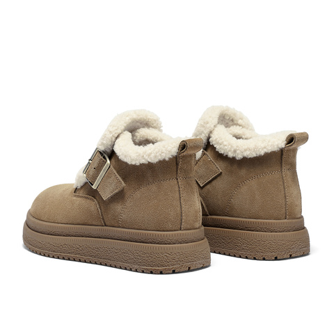 森达雪地靴女2025冬新商场同款毛绒厚底勃肯短靴XTK01DD5