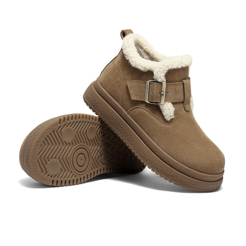 森达雪地靴女2025冬新商场同款毛绒厚底勃肯短靴XTK01DD5