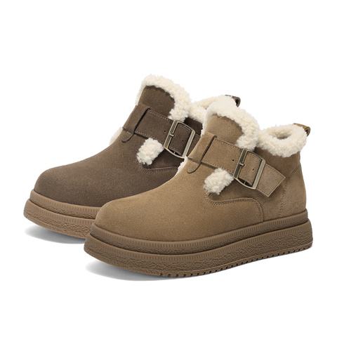 森达雪地靴女2025冬新商场同款毛绒厚底勃肯短靴XTK01DD5