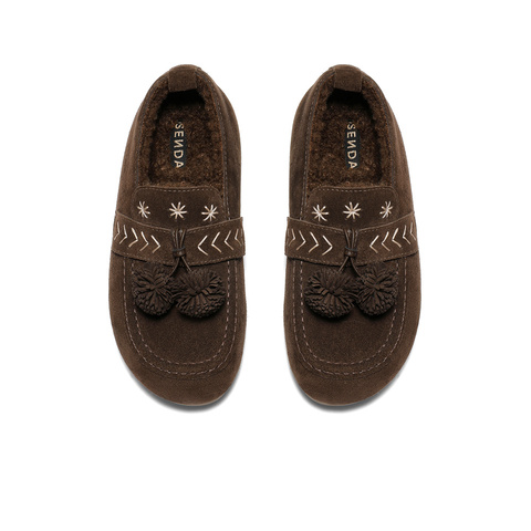 森达毛毛鞋女2025冬新商场同款保暖毛绒勃肯休闲鞋XTM01DA5