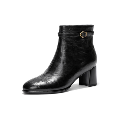 森达时装靴女2025冬新商场同款抓面气质休闲短皮靴XVR01DD5