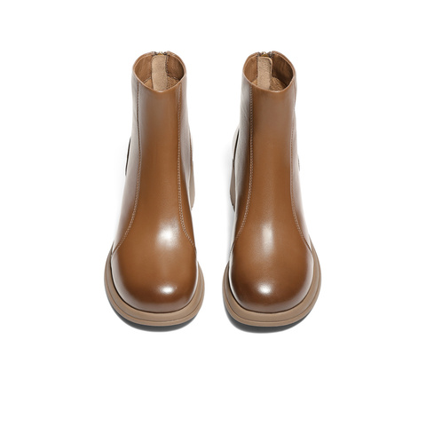 森达时装靴女2025冬新商场同款时尚粗高跟短皮靴4PQ48DD5