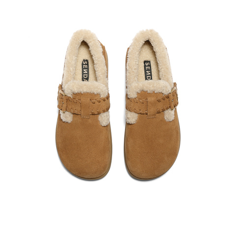 森达毛毛鞋女2025冬新保暖绒毛一脚蹬休闲勃肯鞋ZTI25DA5