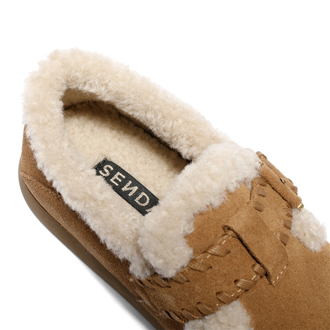 森达毛毛鞋女2025冬新保暖绒毛一脚蹬休闲勃肯鞋ZTI25DA5