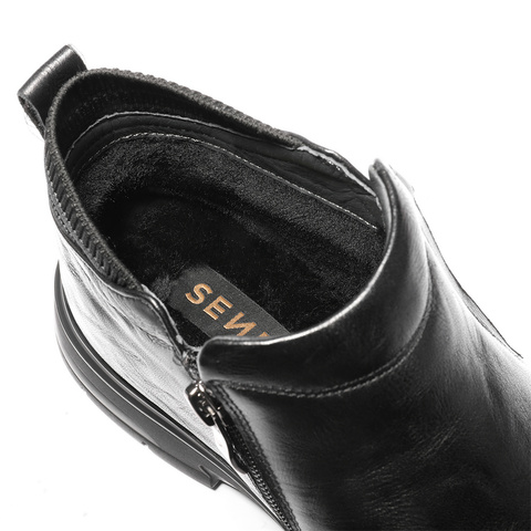 森达皮靴男2025冬季新款抓纹真皮厚底休闲短靴VD004DD5