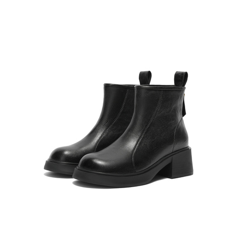 森达时装靴女2025冬季新款时尚粗跟厚底休闲短皮靴ZTI06DZ5