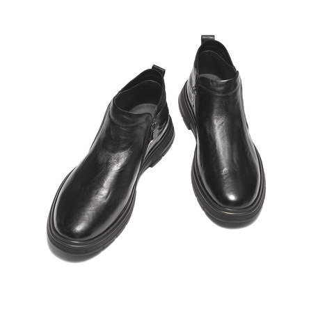 森达皮靴男2025冬季新款抓纹真皮厚底休闲短靴VD004DD5