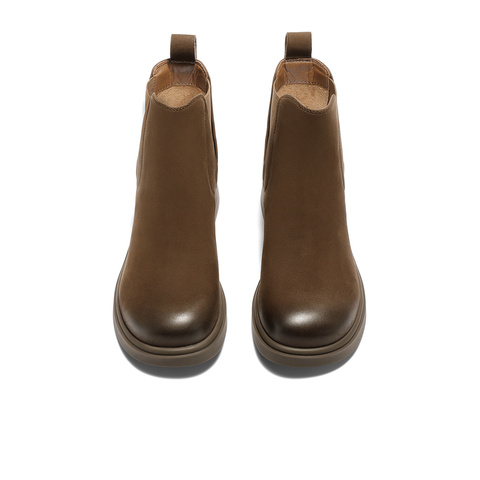 森达切尔西靴女2025冬季新款商场同款简约粗跟短皮靴4CU53DD5