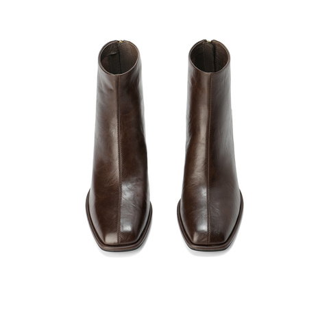 森达弹力靴女2025冬季新款气质方头粗高跟短靴ZTI16DZ5