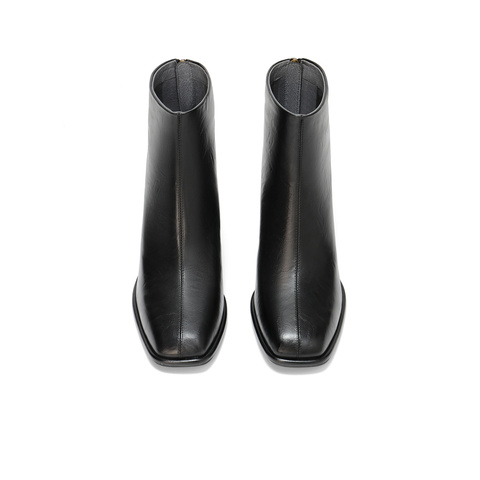 森达弹力靴女2025冬季新款气质方头粗高跟短靴ZTI16DZ5