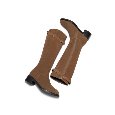 森达骑士靴女2025冬新气质显瘦小金豆粗跟长靴ZTI76DG5