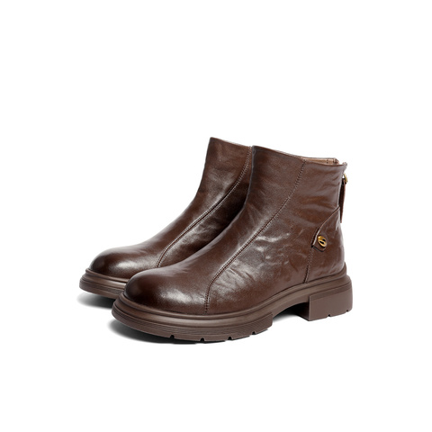 森达时装靴女2025冬新商场同款时尚真皮休闲短靴ZTI66DD5