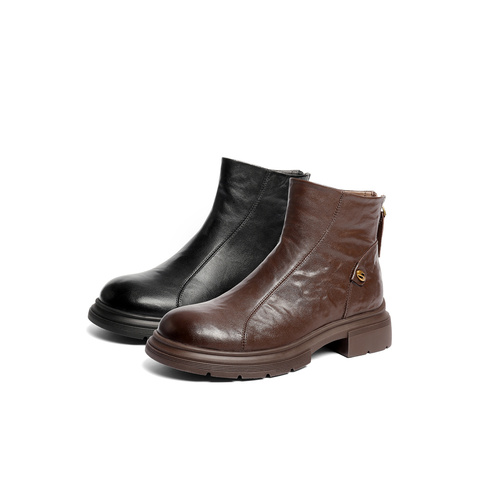 森达时装靴女2025冬新商场同款时尚真皮休闲短靴ZTI66DD5