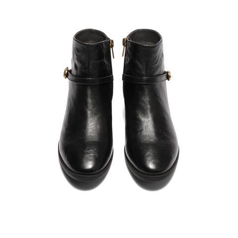 森达休闲靴女2025冬季新款真皮抓纹粗跟短皮鞋4T6C2DD5