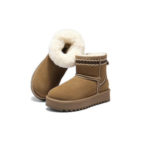 森达雪地靴女2025冬新商场同款户外保暖厚底休闲短靴XTE01DD5