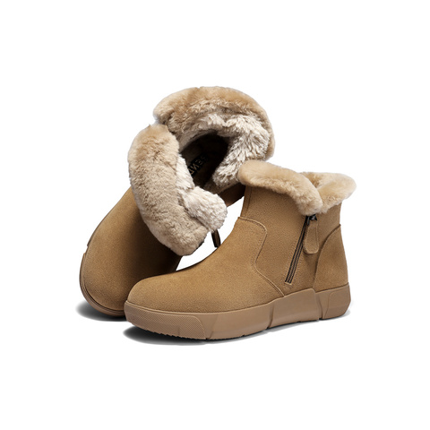 森达雪地靴女2025冬季新款户外保暖毛绒休闲短靴WP058DD5