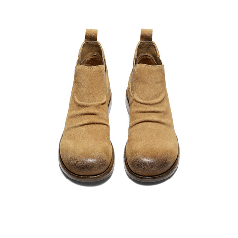 森达切尔西靴女2025冬新潮流褶皱休闲粗跟短靴ZTI39DD5