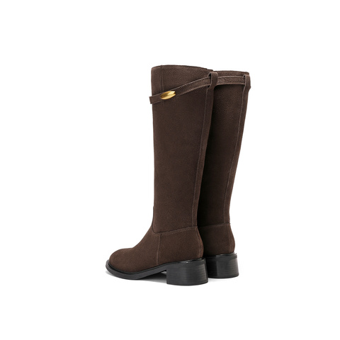 森达骑士靴女2025冬新气质显瘦小金豆粗跟长靴ZTI76DG5