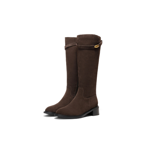 森达骑士靴女2025冬新气质显瘦小金豆粗跟长靴ZTI76DG5