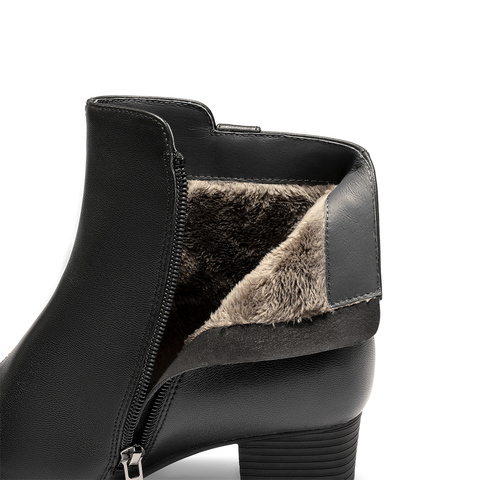 森达时装靴女2025冬新商场同款软面气质粗跟短皮靴XTG01DD5