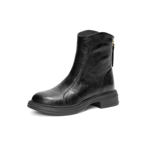 森达弹力靴女2025冬新商场同款复古潮流休闲中筒靴XRP01DZ5