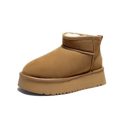 森达雪地靴女2025冬季新款户外保暖毛绒休闲短靴WP067DD5