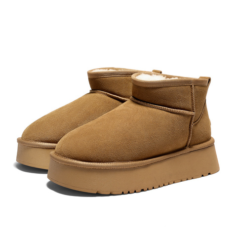 森达雪地靴女2025冬季新款户外保暖毛绒休闲短靴WP067DD5