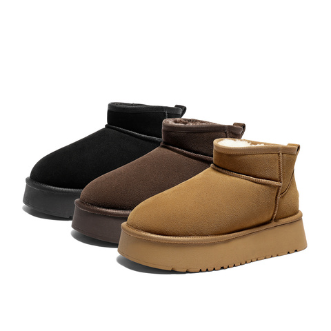 森达雪地靴女2025冬季新款户外保暖毛绒休闲短靴WP067DD5