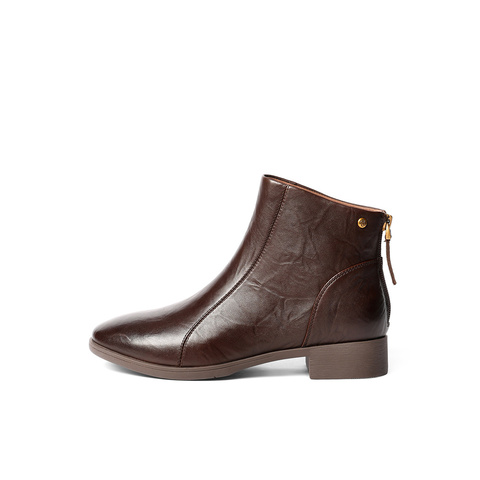 森达休闲靴女2025冬季新款商场同款抓纹皮短皮鞋4T649DD5