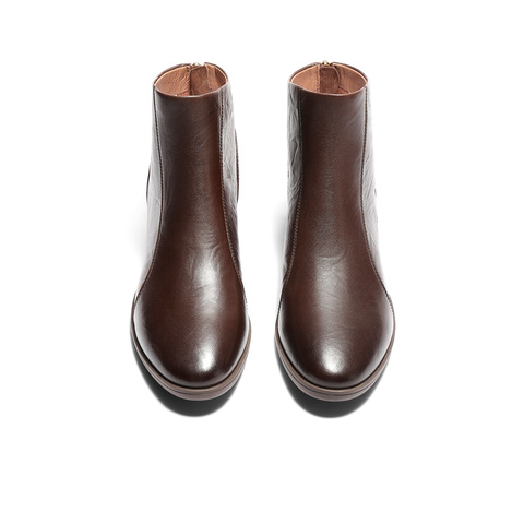 森达休闲靴女2025冬季新款商场同款抓纹皮短皮鞋4T649DD5