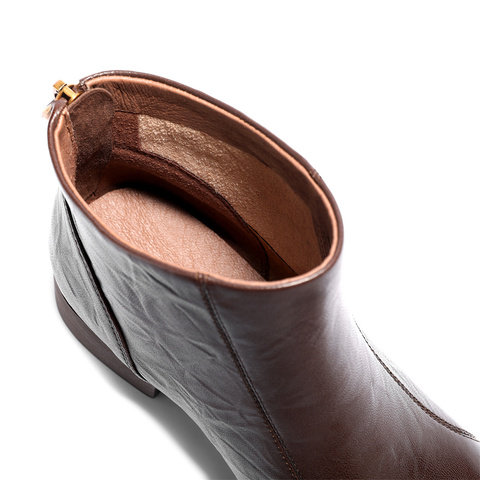 森达休闲靴女2025冬季新款商场同款抓纹皮短皮鞋4T649DD5