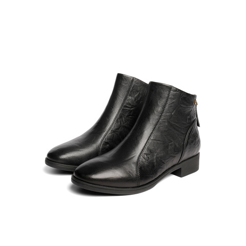 森达休闲靴女2025冬季新款商场同款抓纹皮短皮鞋4T649DD5