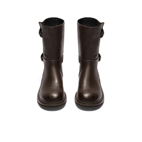 森达时装靴女2025冬新潮流皮带扣时尚户外中筒靴ZTI45DZ5