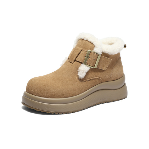森达雪地靴女2025冬季新款舒适保暖绒毛厚底勃肯鞋ZTI29DD5