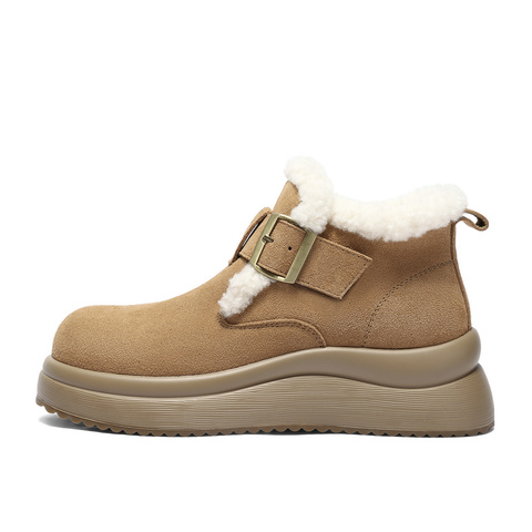 森达雪地靴女2025冬季新款舒适保暖绒毛厚底勃肯鞋ZTI29DD5