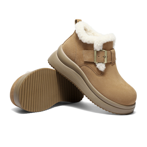 森达雪地靴女2025冬季新款舒适保暖绒毛厚底勃肯鞋ZTI29DD5