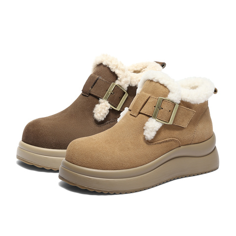 森达雪地靴女2025冬季新款舒适保暖绒毛厚底勃肯鞋ZTI29DD5