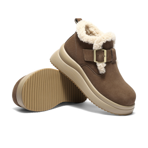 森达雪地靴女2025冬季新款舒适保暖绒毛厚底勃肯鞋ZTI29DD5