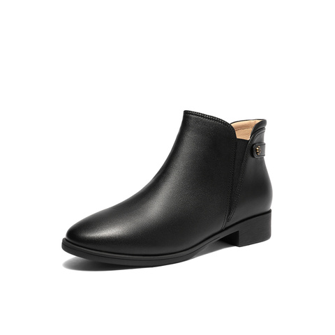 森达休闲靴女2025冬季新款时尚百搭粗跟短皮鞋4T6C1DD5