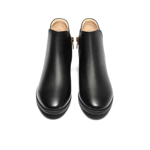 森达休闲靴女2025冬季新款时尚百搭粗跟短皮鞋4T6C1DD5