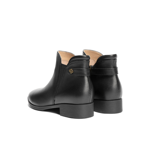 森达休闲靴女2025冬季新款时尚百搭粗跟短皮鞋4T6C1DD5