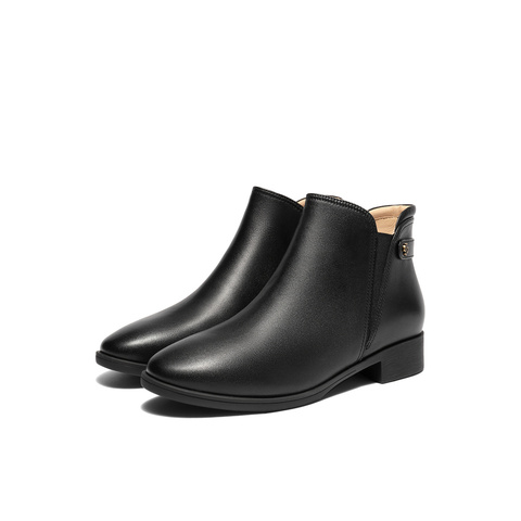 森达休闲靴女2025冬季新款时尚百搭粗跟短皮鞋4T6C1DD5